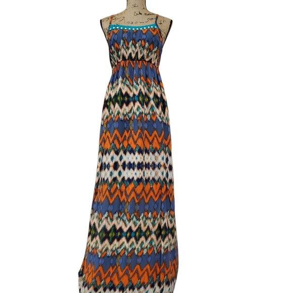 Mossimo Supply Co. Criss-Cross Back Halter Maxi Dress Bold Vibrant Colors Size M - Picture 7 of 16